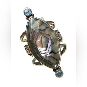 Sajen sterling silver 925 abalone topaz handmade elongated Bali ring scrollwork